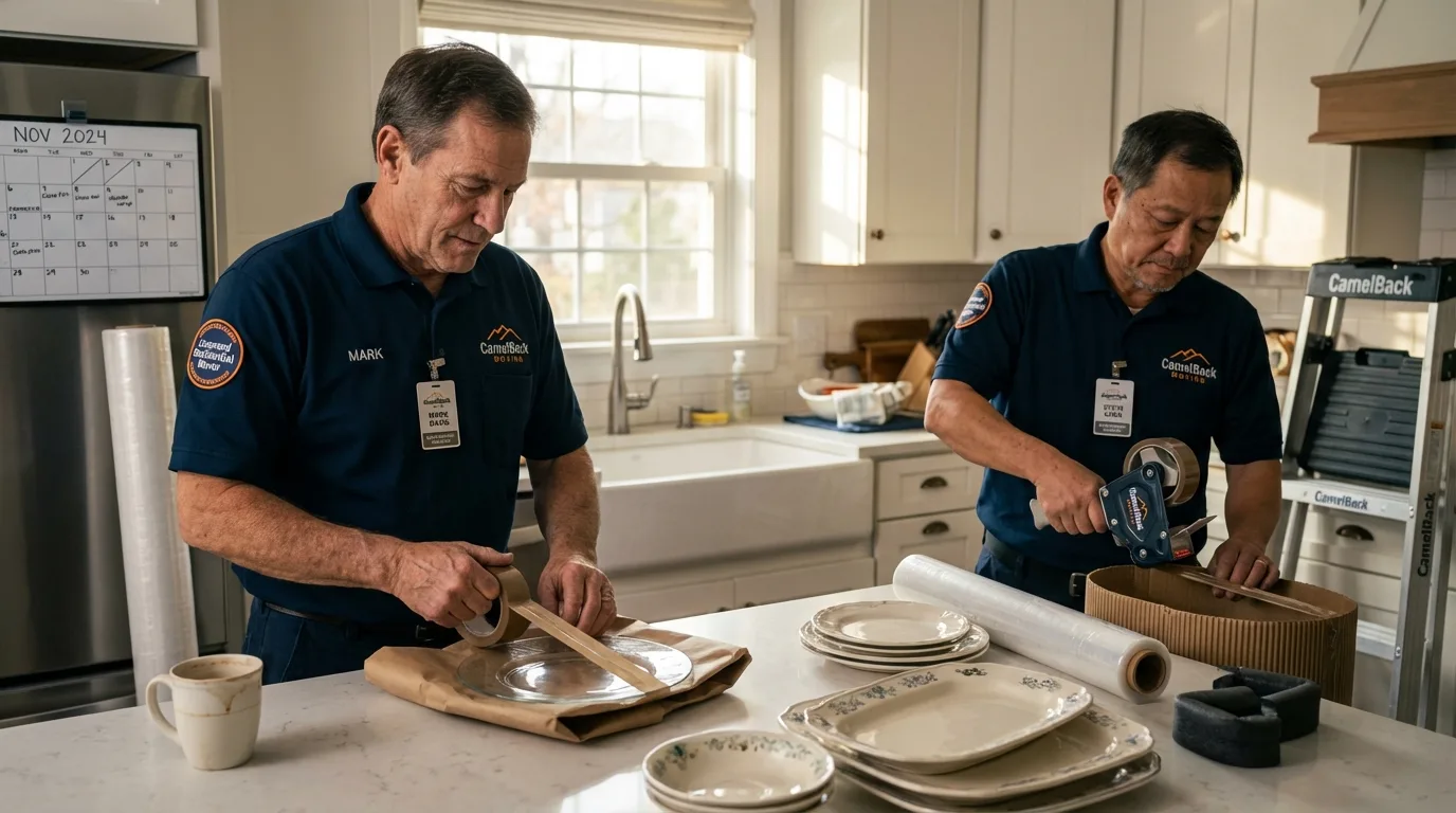 Professional crew packing kitchen dishware in Clara City, MN